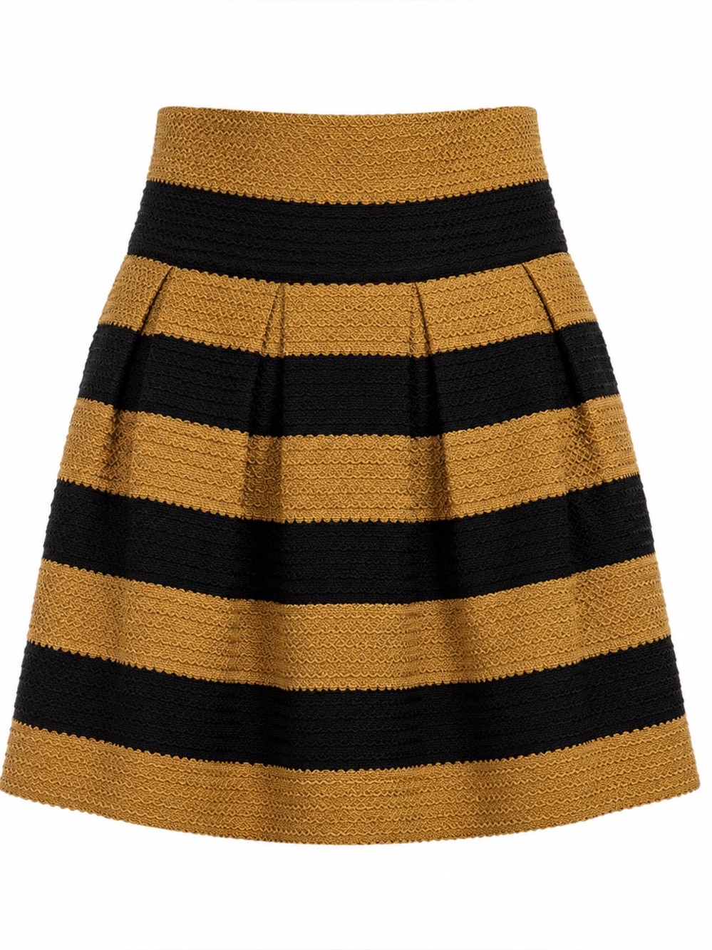 Neslay Designer Gold and Black Striped Textured skater Skirt Size Large Y2K